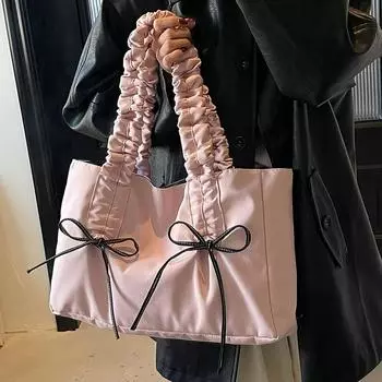 Сумка через плечо Niche с плиссированной лентой и бантом, сумка-тоут для поездок на работу, женская сумка для отдыха, большая вместимость, простая сумка-мессенджер серый