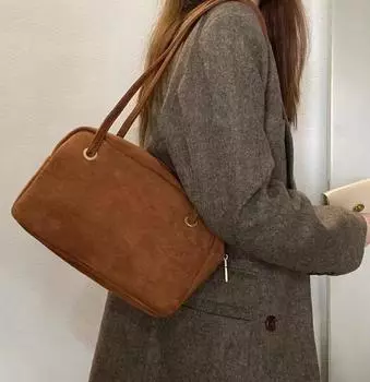 Сумка через плечо Niche Suede, универсальная сумка на молнии для поездок на работу, коричневая винтажная сумка через плечо коричневый