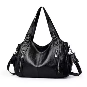 Сумка через плечо Новая женская сумка-мессенджер Женская сумка премиум-класса из мягкой кожи с текстурой большой вместимости Сумка с заклепками для поездок на работу чёрный