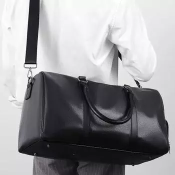 Сумка через плечо Отличная несущая способность Прочная строчка Разделение на сухое и влажное Гладкая искусственная кожа Большая вместимость Сплошной цвет Унисекс Деловая поездка Tavel чёрный