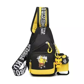 Сумка через плечо Pikachu на грудь кроссбоди Аниме узор Детский подарок для улицы Hip Hop