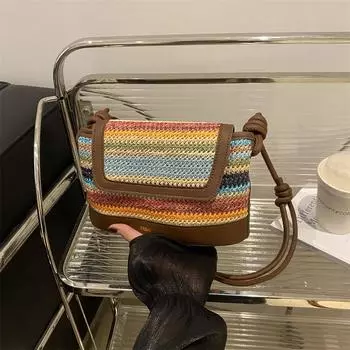 Сумка через плечо, плетеная сумка, соломенная сумка, модная и простая, японская и корейская новая модная сумка-мессенджер 2024 года, повседневная сумка зелёный