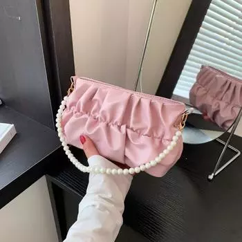 Сумка через плечо под мышкой, вместительная плиссированная сумка-облако, новинка осени, однотонный жемчужный цвет, высококачественная женская сумка, женская белый