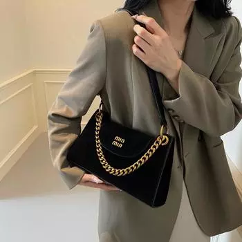 Сумка через плечо подмышкой женская ретро универсальная мягкая кожаная сумка-цепочка 2025 новая сумка-мессенджер для поездок на работу чёрный