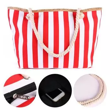 Сумка через плечо полосатая ручная холщовая многоцелевая большая вместительная сумка для покупок для пляжа розы красного