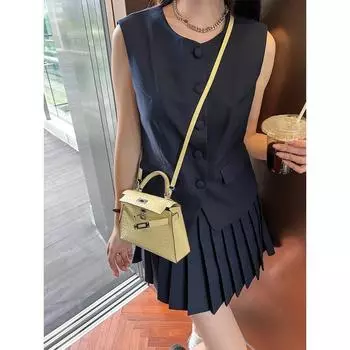 Сумка через плечо, полуручная работа, вощеная нить, высококачественный верхний слой, воловья кожа, ретро-крокодиловый узор, мини-сумка второго поколения, сумка для поездок на работу 19x6x13cm