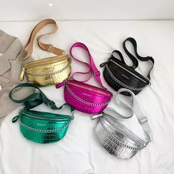 Сумка через плечо, повседневная толстая цепочка с рисунком аллигатора, женская поясная сумка на слинге, регулируемый ремень, простая портативная сумка для выходных, отпуска розы красного