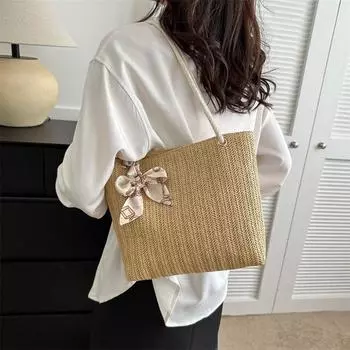 Сумка через плечо Повседневная универсальная плетеная соломенная сумка большой вместимости 2024 летняя пляжная сумка для отдыха женская белый