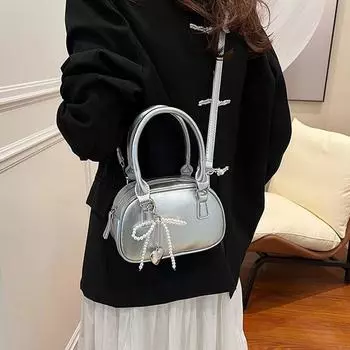 Сумка через плечо PU сумка для боулинга с подвеской Boston Bag портативная серебряная сумка для девочек/женщин чёрный