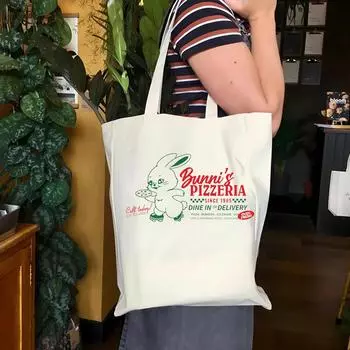 Сумка через плечо с эстетичным принтом «Зайчики», холщовая сумка с изображением корейской музыкальной группы, минималистичная сумка-тоут, женская косметичка WHITE