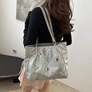 Сумка через плечо с бабочкой, большая вместительная сумка-тоут, большая женская сумка для поездок на работу, лето 2024 г. серебряный