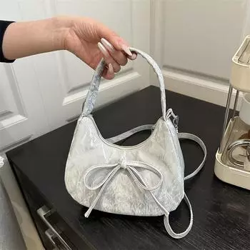 Сумка через плечо с бантом Design Bow, женская, 2025 года, универсальная, портативная, сумка-пельмень через плечо чёрный