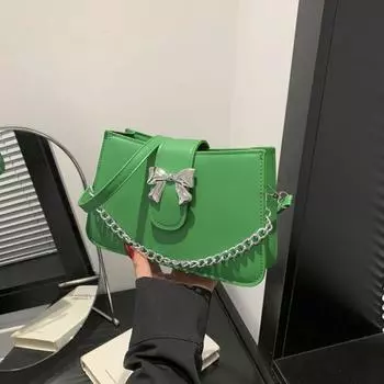 Сумка через плечо с бантом и цепочкой в иностранном стиле, женская, весна-лето, новая модная корейская версия, универсальная однотонная сумка с нишевой текстурой чёрный
