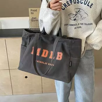 Сумка через плечо с буквенным принтом, женская большая сумка, студенческая пригородная сумка большой вместимости чёрный