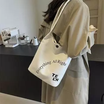Сумка через плечо с буквенным принтом, женская большая вместительная сумка-тоут, холщовая сумка хаки