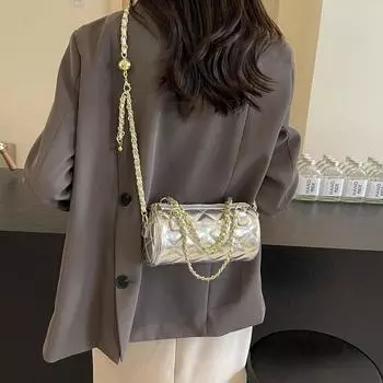 Сумка через плечо с цепочкой для женщин, простая стильная универсальная сумка-цилиндр, осень-зима, новая модная сумка из искусственной кожи на одно плечо