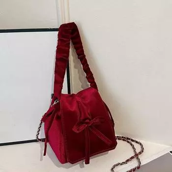 Сумка через плечо с цепочкой и бабочкой, винтажная сумка с простыми швейными нитками, мягкая молодежная сумка через плечо чёрный