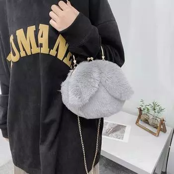 Сумка через плечо с цепочкой, повседневная, ручная, модная, плюшевая, маленькая круглая сумка One Size