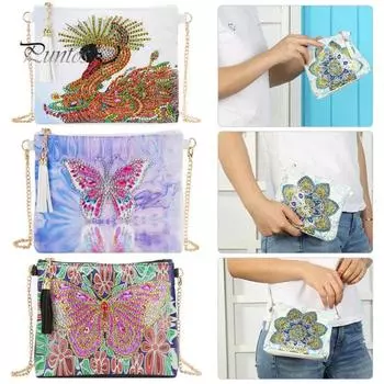 Сумка через плечо с частичной многофигурной алмазной росписью из искусственной кожи в виде цветка лебедя AA116