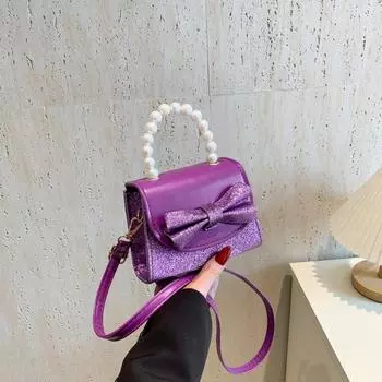 Сумка через плечо с цветными блестками, бант, аксессуары, принцесса, жемчужная сумка в иностранном стиле, корейская версия, мини-сумка-мессенджер с цепочкой золотой