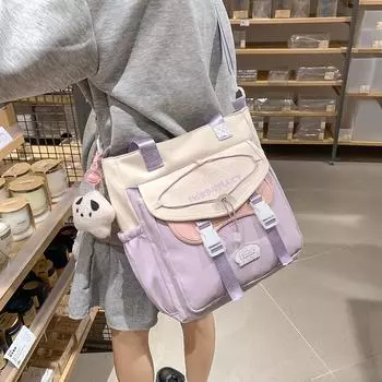 Сумка через плечо с цветными блоками, женская, большая вместительная сумка-тоут, легкая сумка, студенческая сумка через плечо хаки