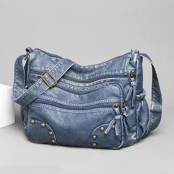 Сумка через плечо с декором из заклепок, сумка через плечо в стиле ретро, женская сумка из искусственной кожи с несколькими карманами синий