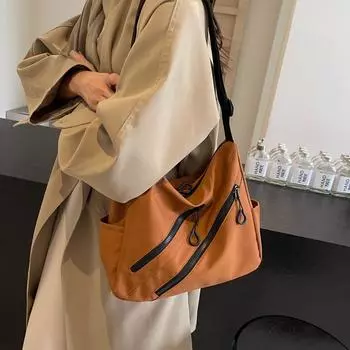 Сумка через плечо с двойной молнией, женская сумка-тоут большой вместимости, сумка через плечо бежевый