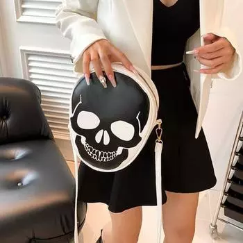 Сумка через плечо с изображением дьявола и черепа на Хэллоуин, готическая новинка, кожаная сумка для конфет, украшение на праздник чёрный