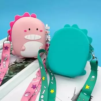 Сумка через плечо с изображением динозавра из мультфильма, детский кошелек для монет из силикагеля, переносная сумка для хранения, подарок для девочек, рождественский подарок