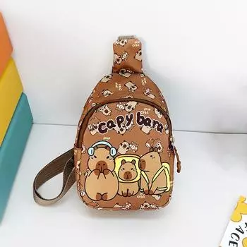 Сумка через плечо с изображением капибары из мультфильма, милая детская сумка-мессенджер, кавайная модная сумка-мешок с изображением капибары, многофункциональная сумка для хранения подарков коричневый