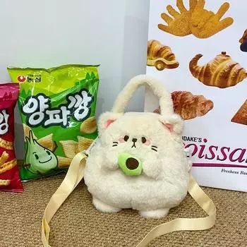 Сумка через плечо с изображением кролика и авокадо, плюшевая игрушка-рюкзак в виде белки, симпатичная мультяшная кукла-кошка, сумка хаки