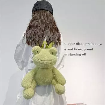 Сумка через плечо с изображением животных, мультяшная кукольная сумка, портативный плюшевый рюкзак для мальчиков в виде лягушки зелёный