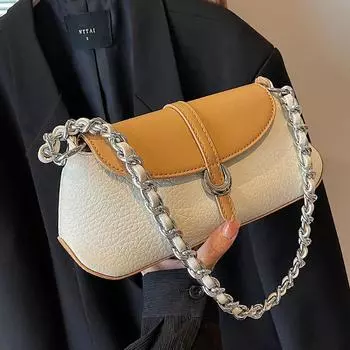 Сумка через плечо с контрастным цветовым швом для женщин, осень-зима, новый дизайн, фактурные сумки через плечо, модная сумка через плечо, цепочка, сумка (20cm<Max Length<30cm)