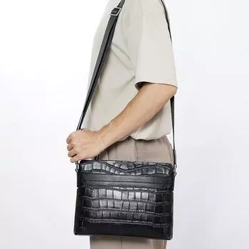 Сумка через плечо с крокодиловым принтом для мужчин из натуральной кожи с тиснением, легкая, роскошная, повседневная, деловая сумка чёрный
