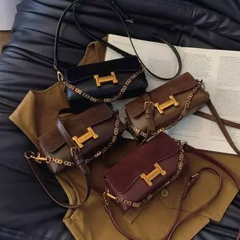 Сумка через плечо с квадратной цепочкой в стиле ретро - новая модная фактурная сумка-мессенджер для женщин коричневый