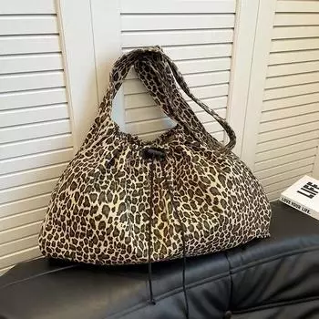 Сумка через плечо с леопардовым принтом, большая вместимость, хлопковая повседневная сумка, мягкая многофункциональная популярная сумка через плечо