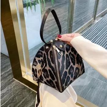Сумка через плечо с леопардовым принтом для женщин, сумка из искусственной кожи, треугольная молния, универсальный нишевый дизайн, новая мода