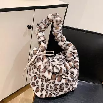 Сумка через плечо с леопардовым принтом из меха для женщин, повседневная сумка через плечо, универсальная, новая