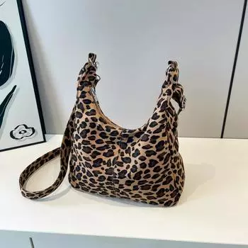 Сумка через плечо с леопардовым принтом на молнии, нетканая, продается в тренде, модная, мягкая, простая, вместительная сумка через плечо коричневый