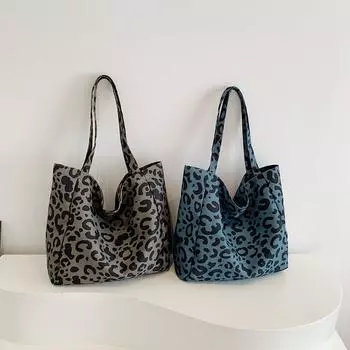 Сумка через плечо с леопардовым принтом, вместительная женская сумка-тоут для поездок на работу синий