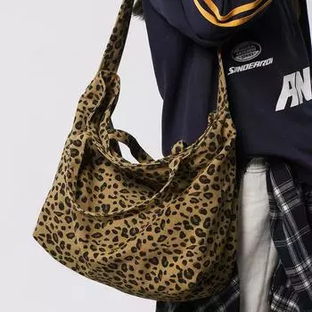 Сумка через плечо с леопардовым принтом, женская холщовая сумка через плечо, сумка для студентов хаки