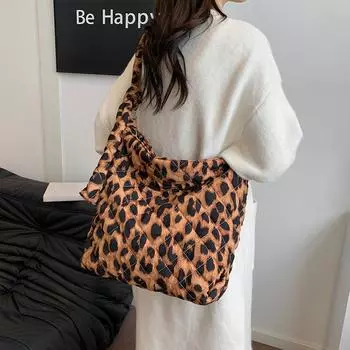 Сумка через плечо с леопардовым принтом, женская сумка через плечо, большая вместимость, сумка подмышкой коричневый