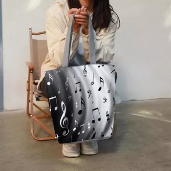 Сумка через плечо с музыкальной нотой, большая вместимость, мультяшная, многоразовая, износостойкая сумка для покупок 1