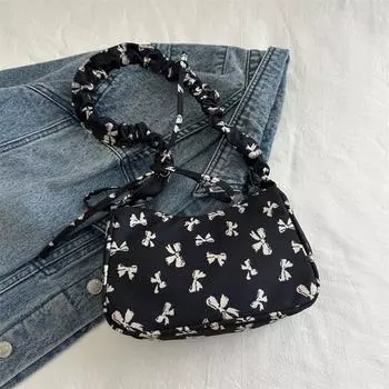 Сумка через плечо с нейлоновым бантом, на молнии, подмышечная сумка, простая холщовая сумка через плечо для девочек чёрный