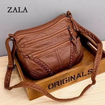 Сумка через плечо с несколькими карманами для женщин, винтажные сумки через плечо из искусственной кожи большой вместимости 23x12x17cm коричневый