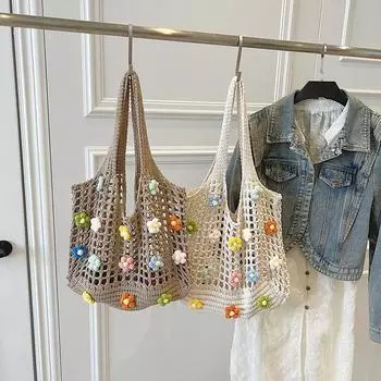 Сумка через плечо с полыми сплошными цветами, кружевная ткань, женские сумки, высококачественные универсальные, высококачественные новые мягкие женские сумки 39x2x31cm бежевый