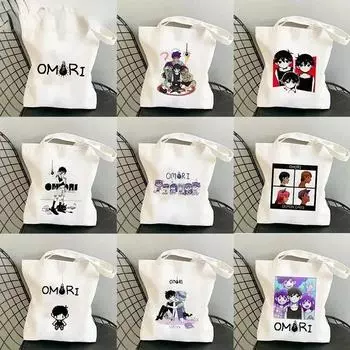 Сумка через плечо с принтом Omori Game, графические сумки-тоут, женская сумка через плечо из холста, многоразовые экологически чистые эстетические сумки для покупок 35x40cm