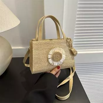 Сумка через плечо с принтом подсолнечника PP Woven 2024 года - Милая летняя сумка через плечо покинуть белый