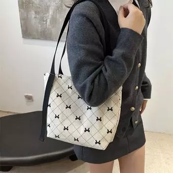 Сумка через плечо с принтом вельветового банта, модная повседневная сумка через плечо, портативная, вместительная сумка-тоут серый