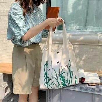 Сумка через плечо с японским принтом в виде ромашки, простая, для девушек и студентов, симпатичная, большая вместительная сумка из холста